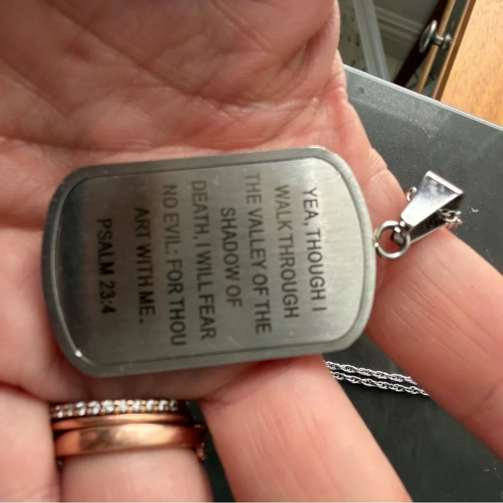 Silver Chain with American Flag  Cross Dog Tag Pendant
